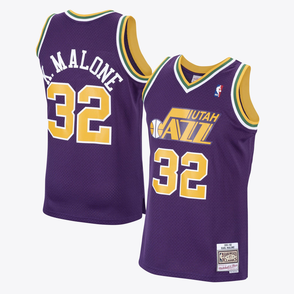 Utah Jazz Karl Malone 1991 Hardwood Classics Road Swingman Jersey by Mitchell & Ness - Purple